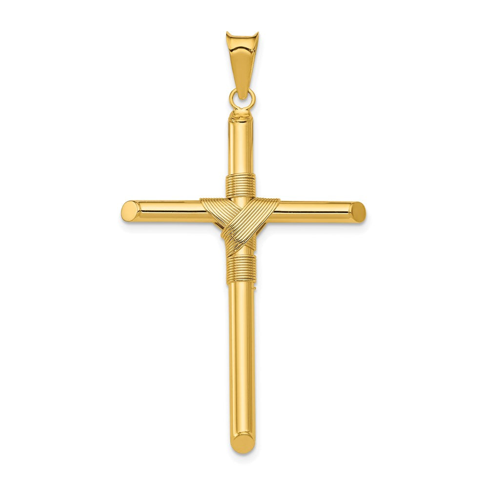 14K Polished w/Center Wrap Tube Cross Pendant - 3