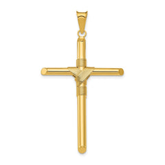 14K Polished w/Center Wrap Tube Cross Pendant - 3