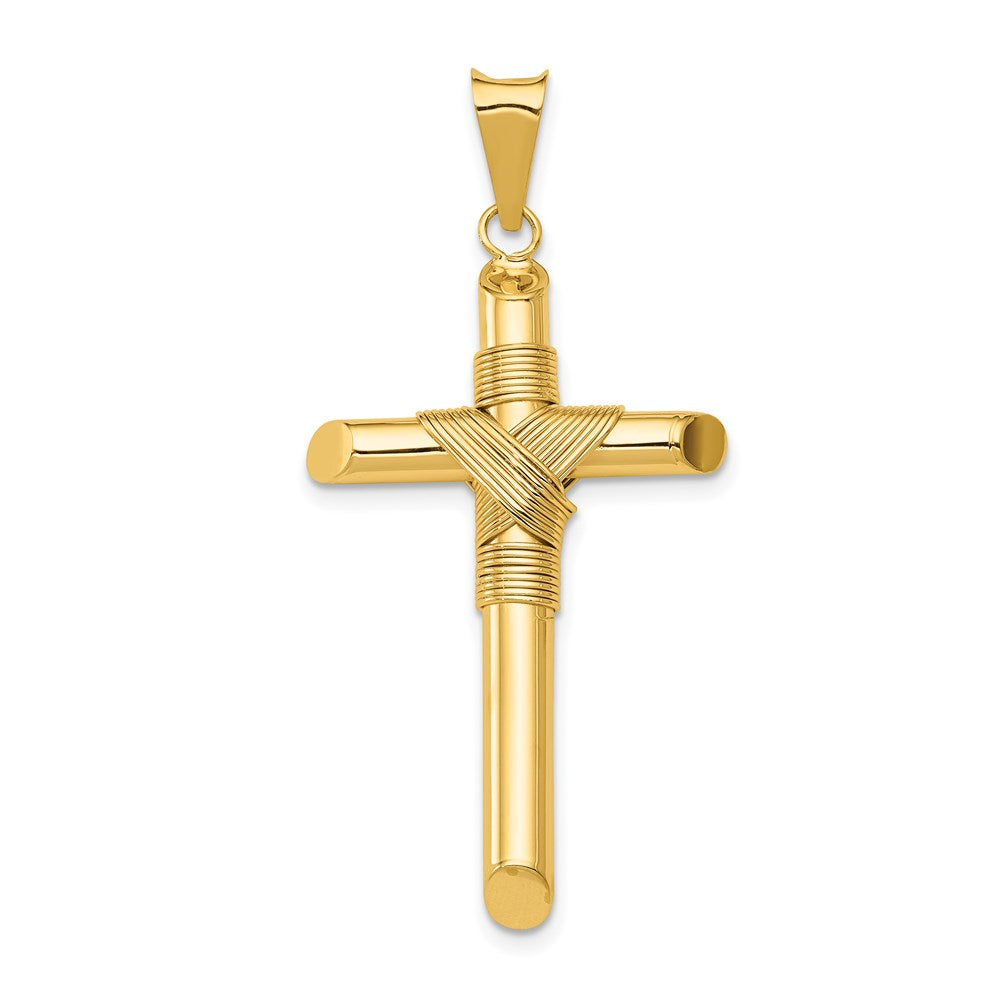14K Polished w/Center Wrap Tube Cross Pendant - 4