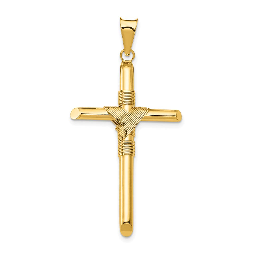 14K Polished w/Center Wrap Tube Cross Pendant - 5