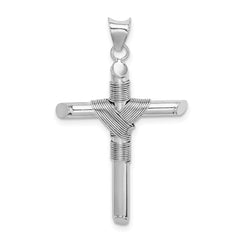 14K White Gold w/Center Wrap Tube Cross Pendant - 2