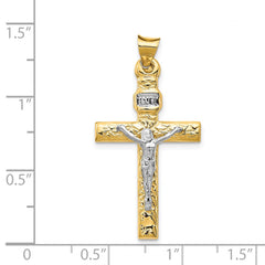 14k Two-Tone and Rhodium INRI Crucifix Pendant