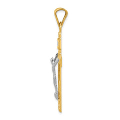 14K Two-Tone w/Rhodium Crucifix Pendant