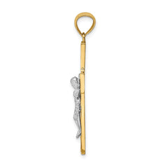 14K Two-Tone Satin Polished D/C Crucifix W/Vines Pendant