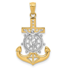 14k w/Rhodium Polished Mariners Crucifix Pendant - 2