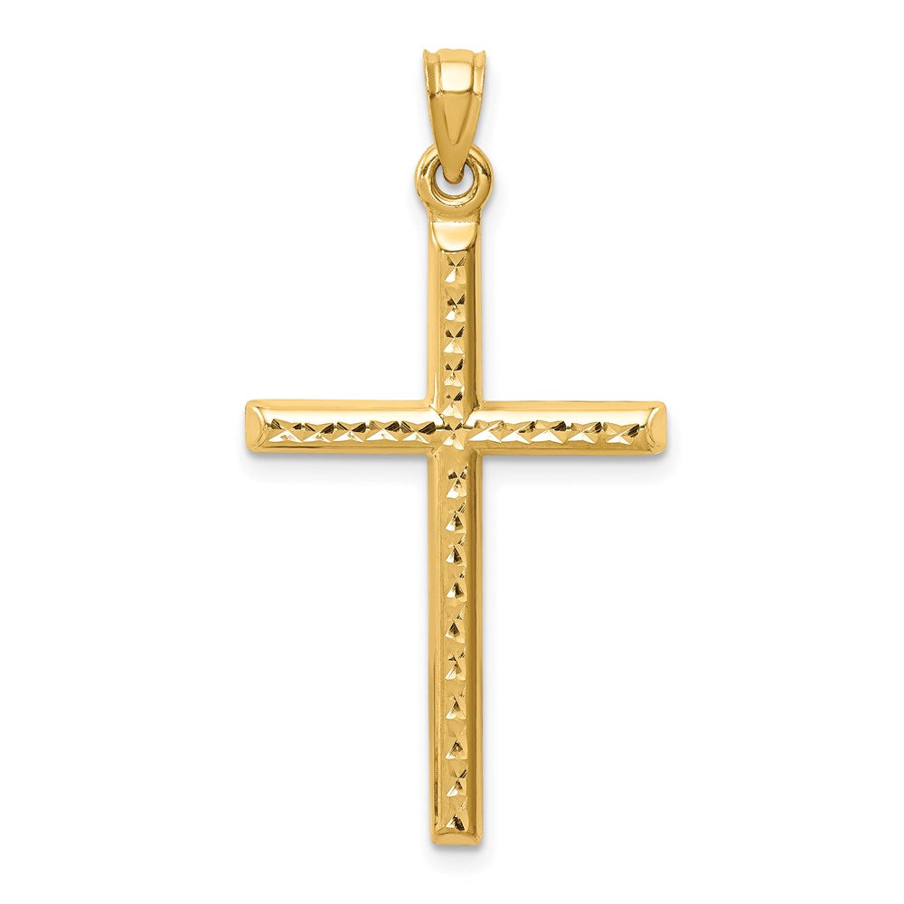 14k Hollow Diamond-cut Cross Pendant - 6