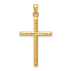 14k Hollow Diamond-cut Cross Pendant - 6