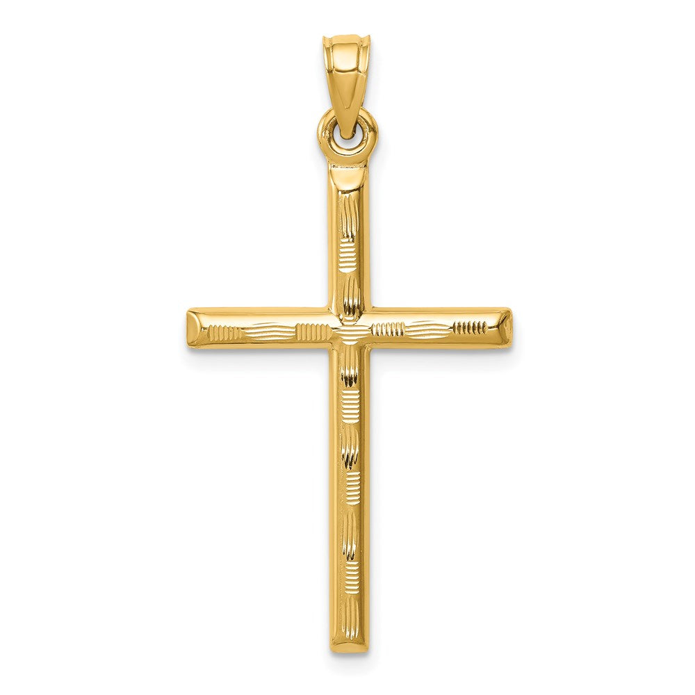 14k Hollow Diamond-cut Cross Pendant - 3