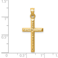 14k Hollow Diamond-cut Cross Pendant - 7
