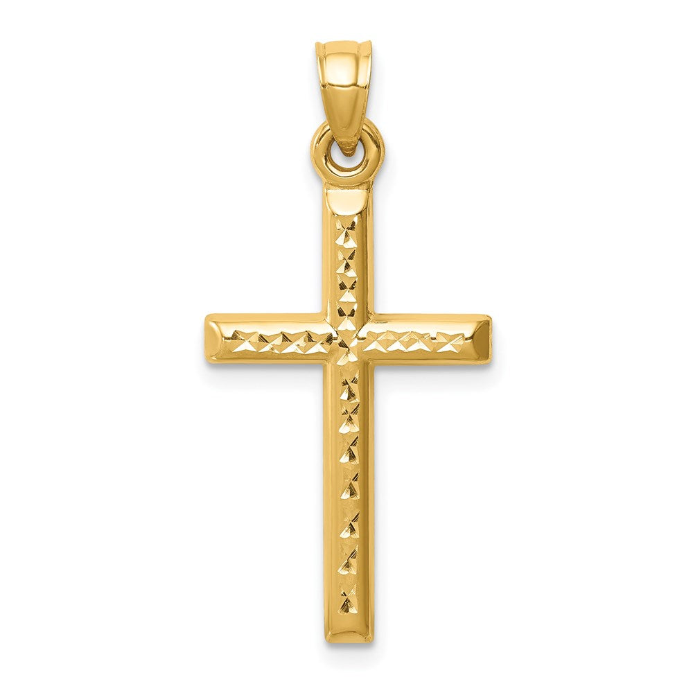 14k Hollow Diamond-cut Cross Pendant - 7