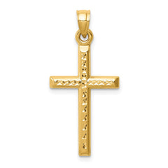 14k Hollow Diamond-cut Cross Pendant - 7