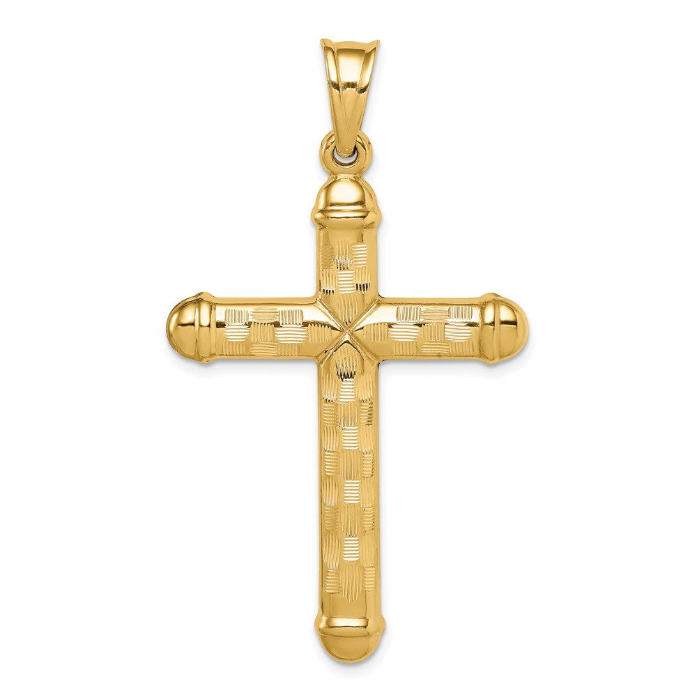 14k Hollow Diamond-cut Cross Pendant - 8