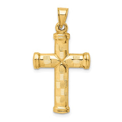 14k Hollow Diamond-cut Cross Pendant - 2