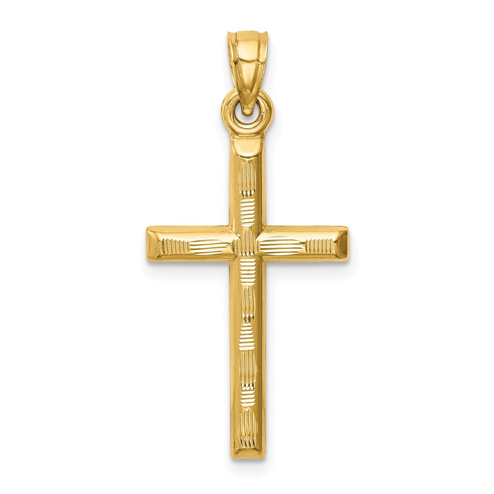 14k Hollow Diamond-cut Cross Pendant - 4