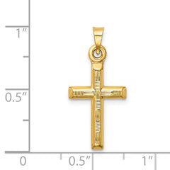 14k Hollow Diamond-cut Cross Pendant - 9