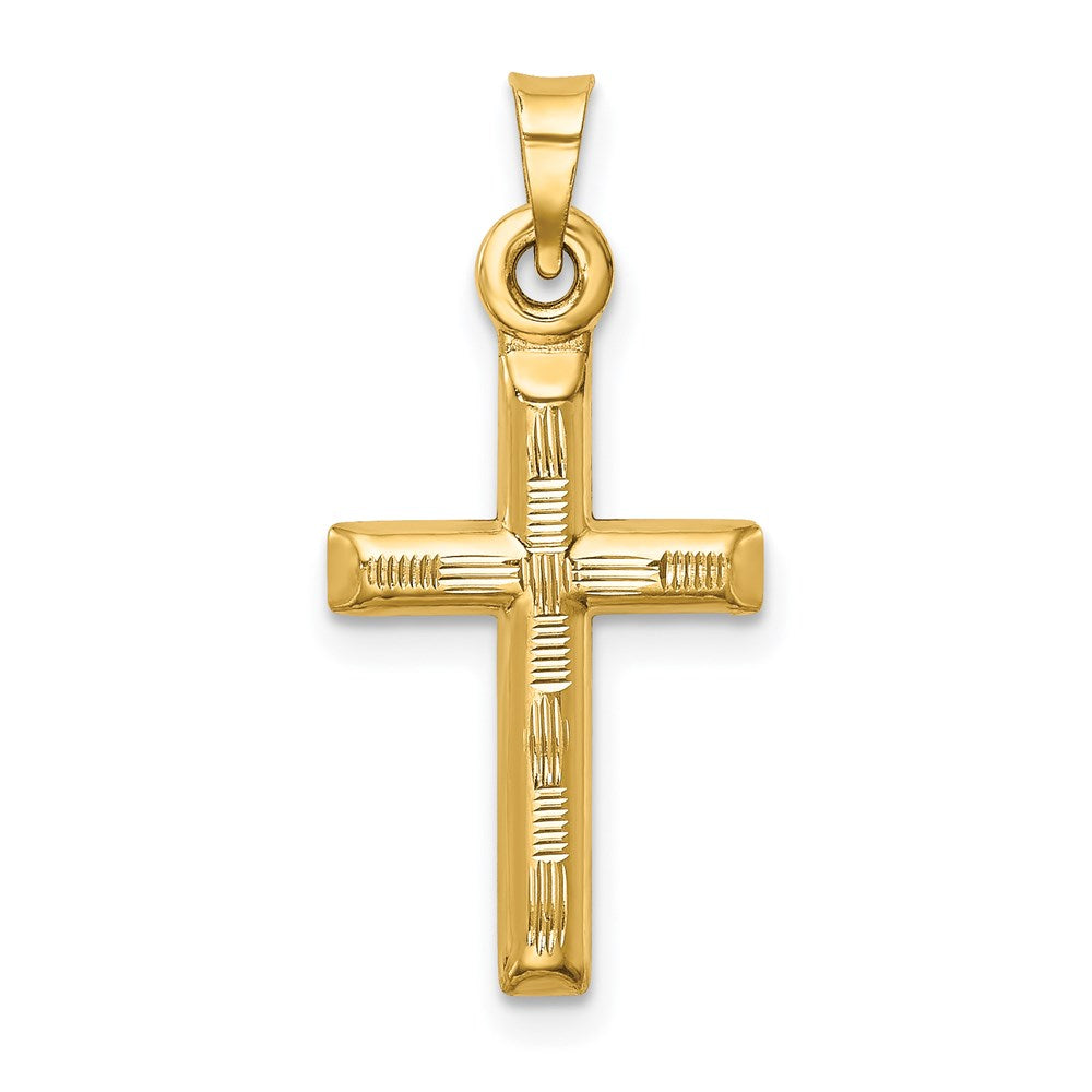 14k Hollow Diamond-cut Cross Pendant - 9