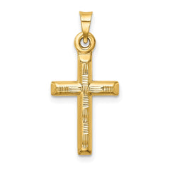 14k Hollow Diamond-cut Cross Pendant - 9