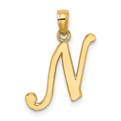 14KY Script Letter N Initial Pendant - 2