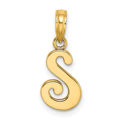 14KY Script Letter S Initial Pendant - 2