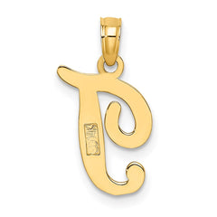 14KY Script Letter T Initial Pendant - 2