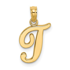 14KY Script Letter T Initial Pendant - 2