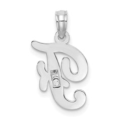 14KW White Gold Script Letter F Initial Pendant - 2