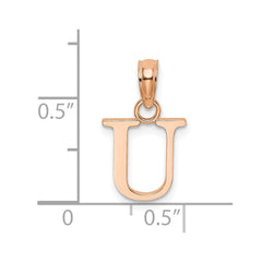 14K Rose Gold Polished Block Letter U Initial Pendant