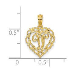 14KY Heart Script Letter V Initial Charm