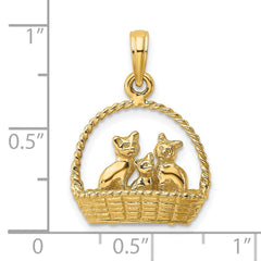 14K 3-D Cats Inside Of Basket Charm