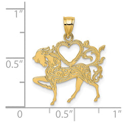 14K Textured Heart and Horse Charm