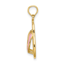 14k  3D W/ Pink Enamel Double Flip-Flop Charm - 2