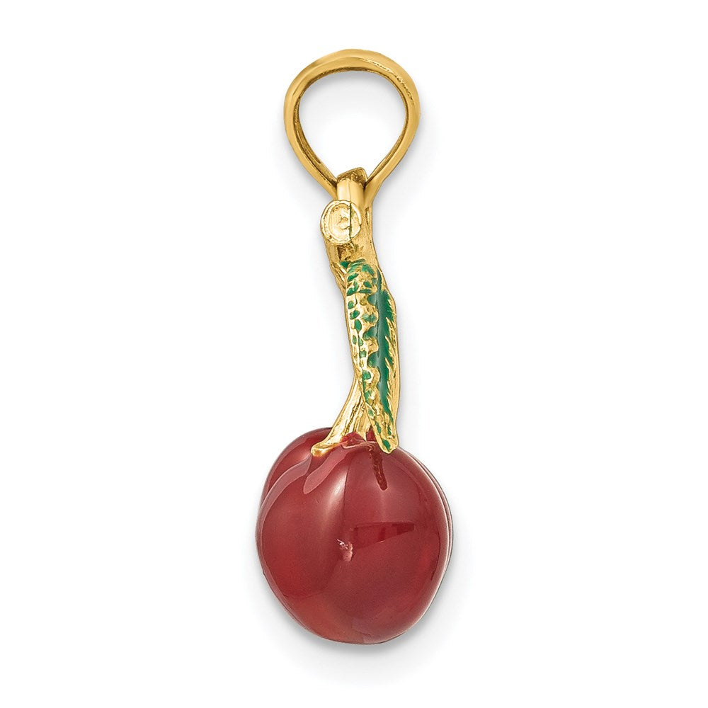 14K 3-D Enamel Cherries W/ Leaf Charm