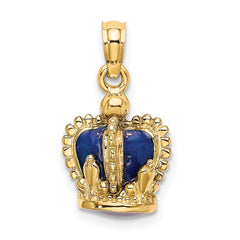 14K 3-D w/ Blue Enamel Inside Crown Charm