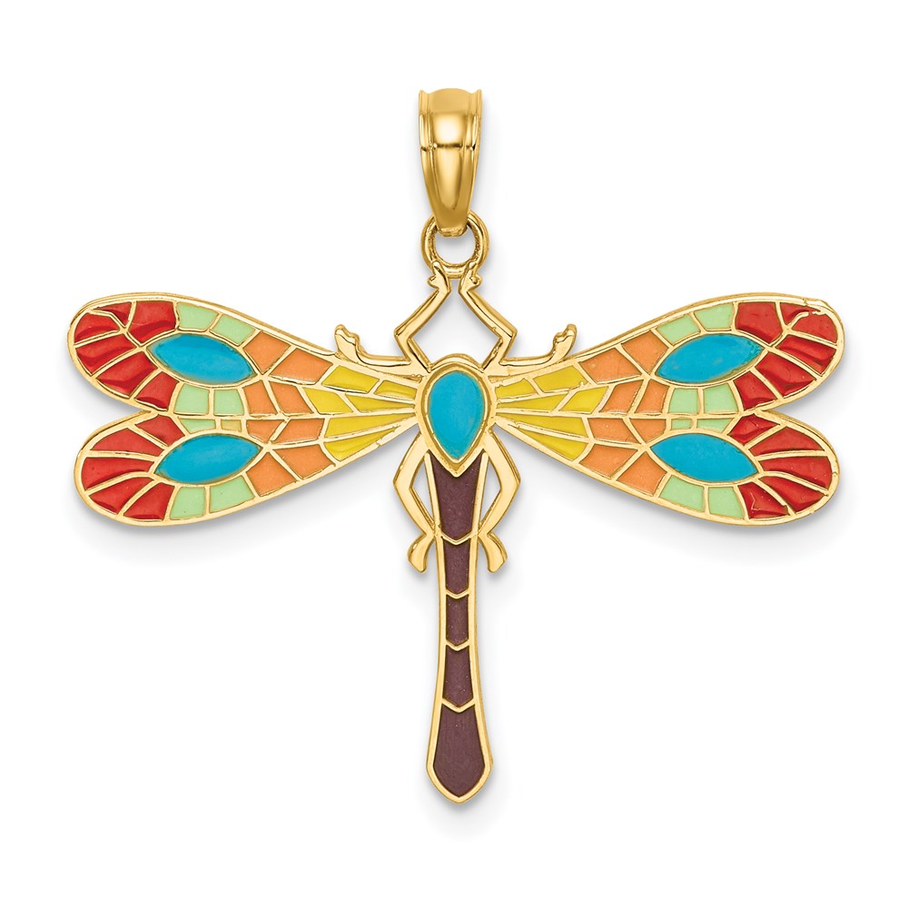 14K Multi Color Enamel Dragonfly Charm - 2