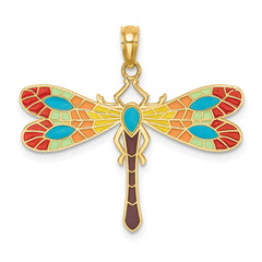 14K Multi Color Enamel Dragonfly Charm - 2