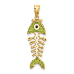14k 3D  Green Enamel Fish Bone Charm - 2