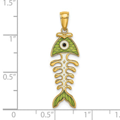 14k 3D  Green Enamel Fish Bone Charm - 2