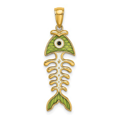 14k 3D  Green Enamel Fish Bone Charm - 2