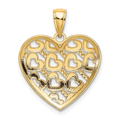 14K Diamond-cut Heart Pattern On Heart Charm