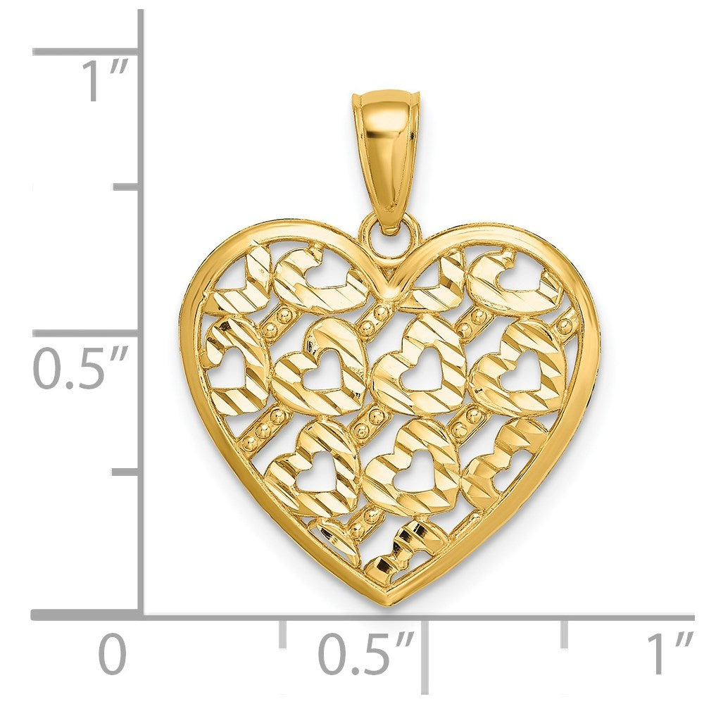 14K Diamond-cut Heart Pattern On Heart Charm