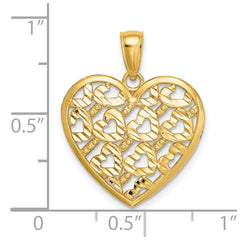 14K Diamond-cut Heart Pattern On Heart Charm