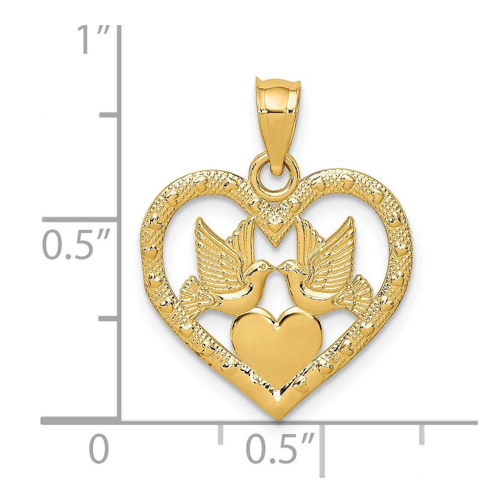 14K Doves In Heart Charm