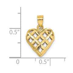 14K 3-D Diamond-cut Filigree Puffed Heart Charm - 2