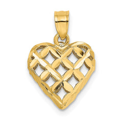 14K 3-D Diamond-cut Filigree Puffed Heart Charm - 2