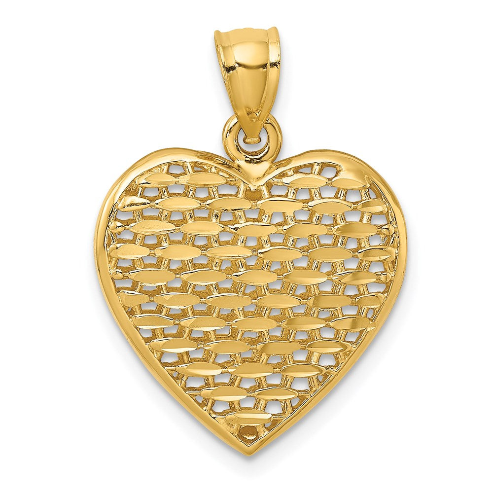 14K 3-D Diamond-cut Puffed Heart Charm