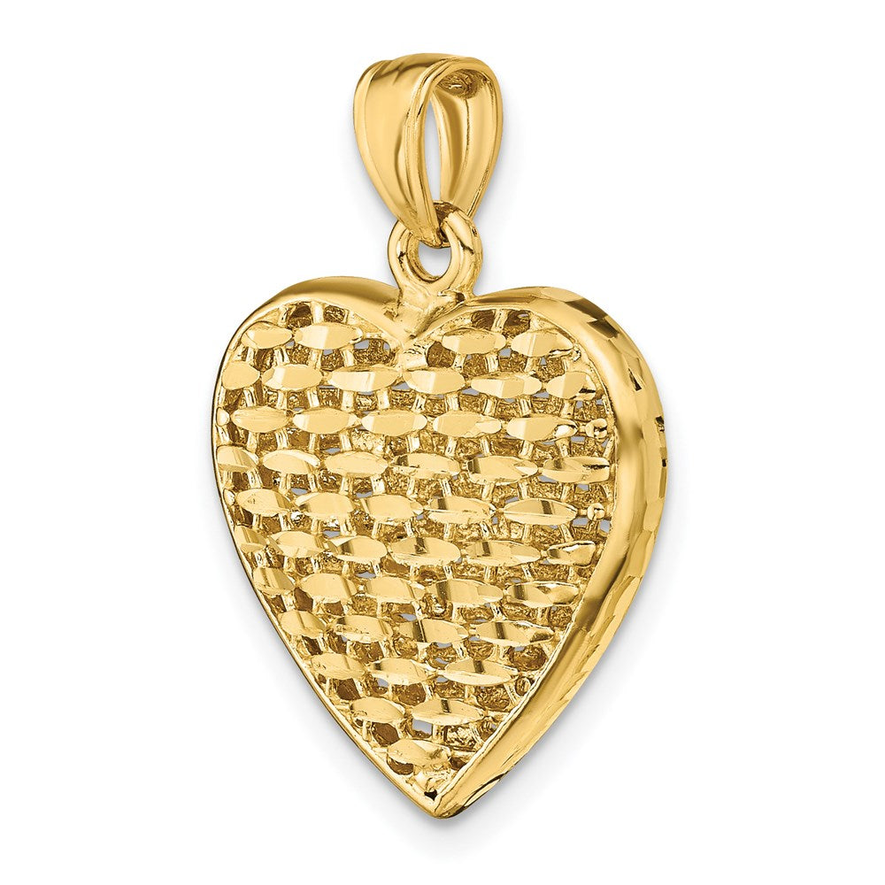 14K 3-D Diamond-cut Puffed Heart Charm