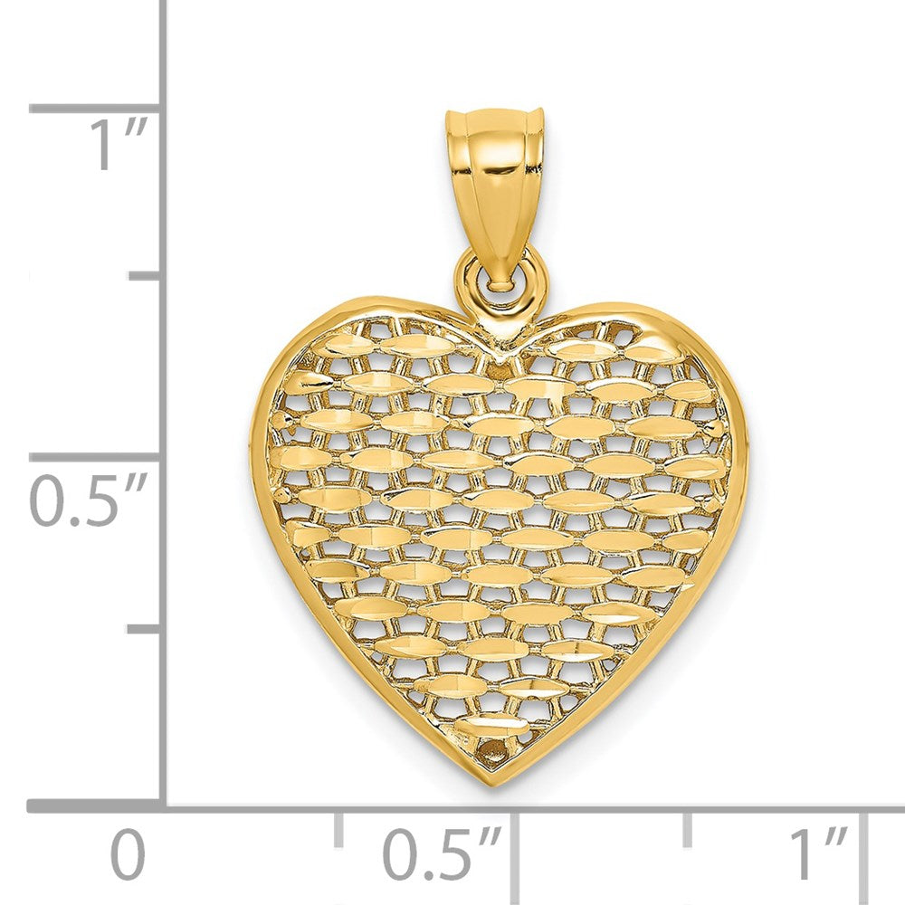 14K 3-D Diamond-cut Puffed Heart Charm