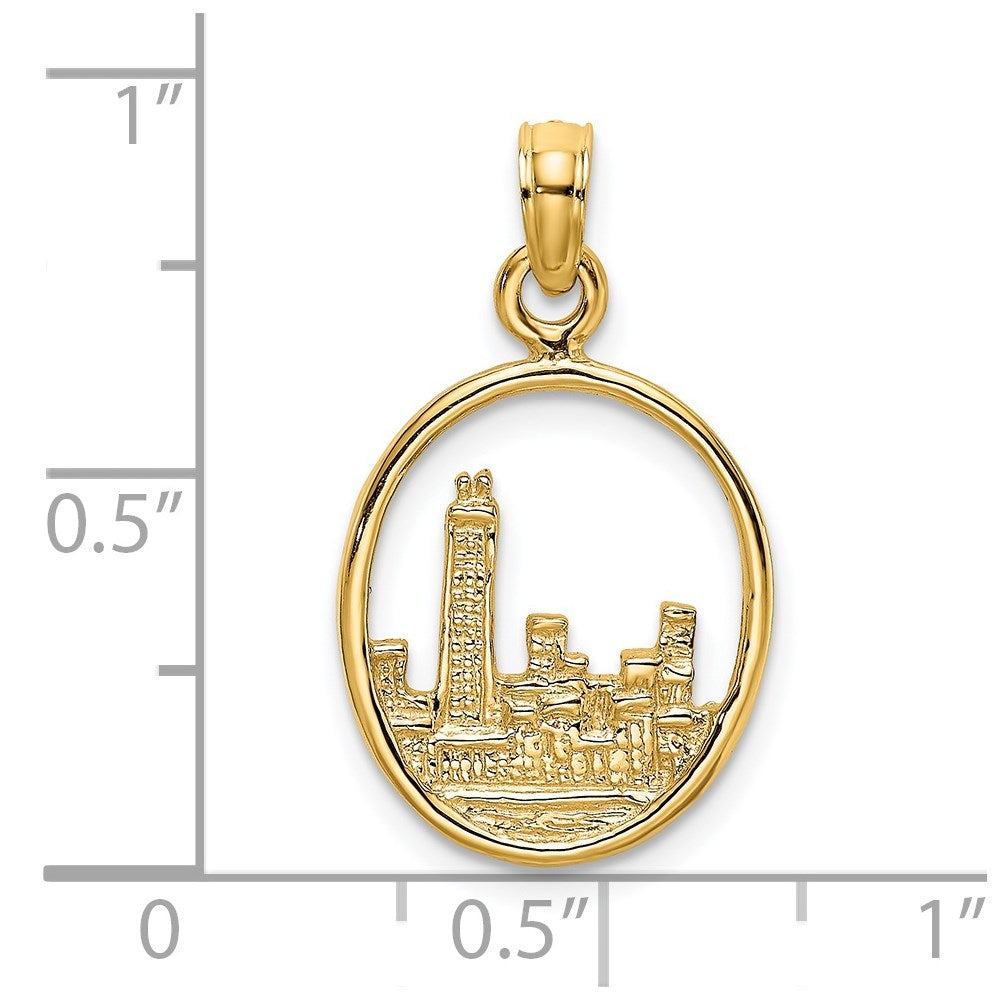 14K Chicago Skyline In Circle Frame Charm