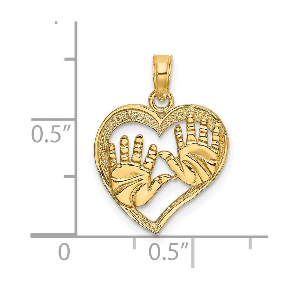 14K Cut-Out Double Hand Prints In Heart Charm