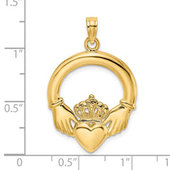 14K  Polished Large Claddagh Heart Charm